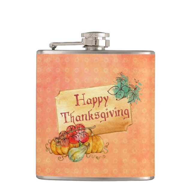 Pumpkin And Leaves Hip Flask (Front)