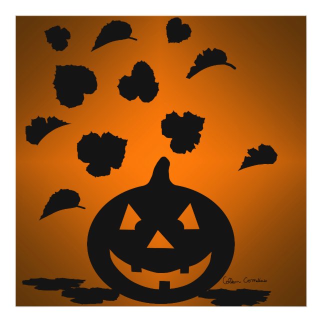 Pumpkin and Leaves Silhouette Photo Print (Front)