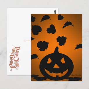 Pumpkin and Leaves Silhouette Postcard