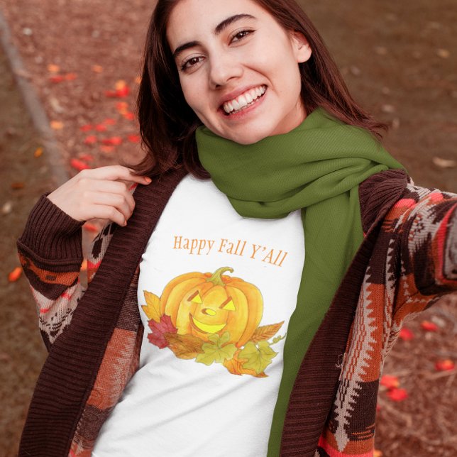 Pumpkin and Leaves Watercolor Personalized T-Shirt (Creator Uploaded)