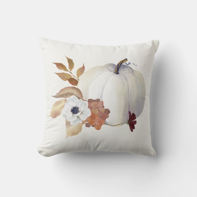 Pumpkin and Magnolia Fall Colours Throw Pillow (Front)