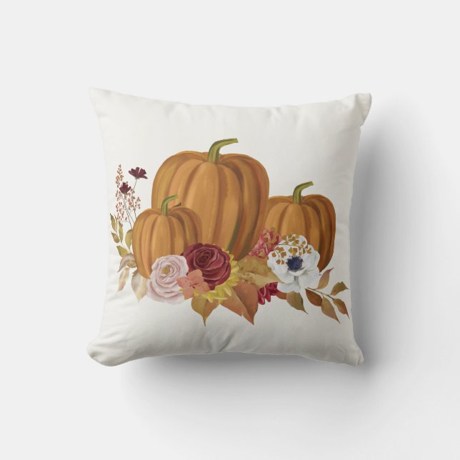 Pumpkin and Magnolia Fall Colours Throw Pillow (Front)