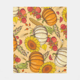 Pumpkin and Maple Leaves Pattern. Fleece Blanket