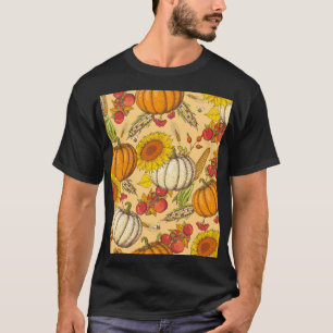Pumpkin and Maple Leaves Pattern. T-Shirt