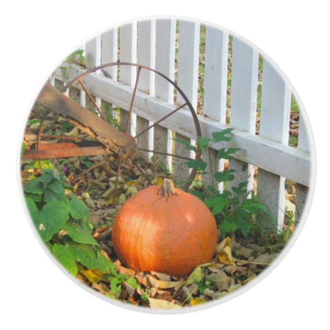 Pumpkin and Plow Ceramic Knob (Front)