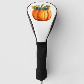 pumpkin and red-rimmed black glasses golf head cover
