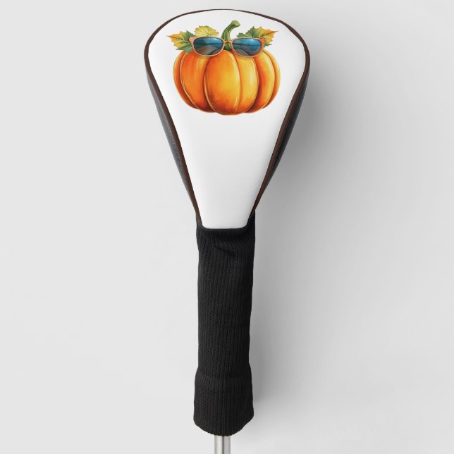 pumpkin and red-rimmed black glasses golf head cover (Front)