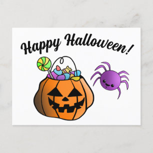 Pumpkin and Spider Happy Halloween Postcard