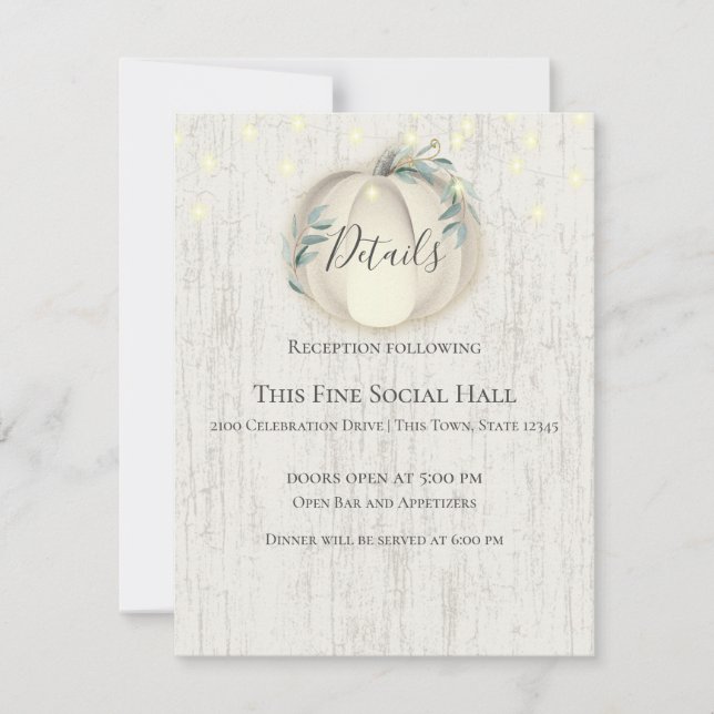 Pumpkin and String Lights Rustic Details and Info Invitation (Front)