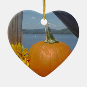 Pumpkin and Sunflower at the Lake Ceramic Ornament