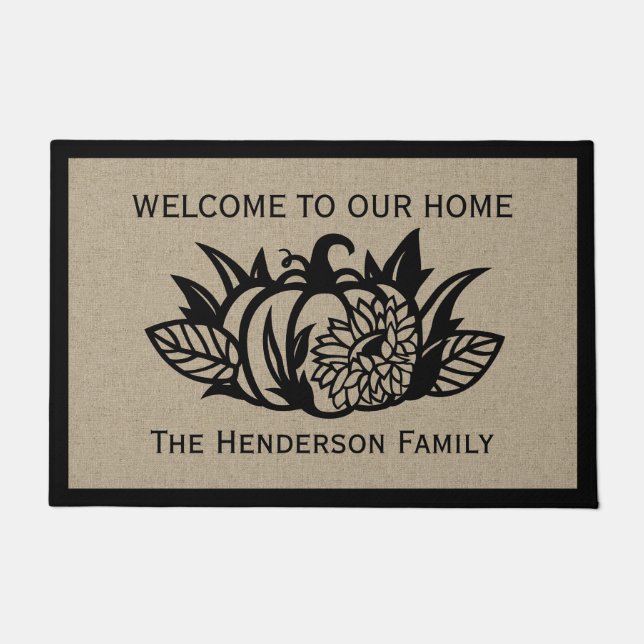 Pumpkin and Sunflower Welcome Doormat (Front)