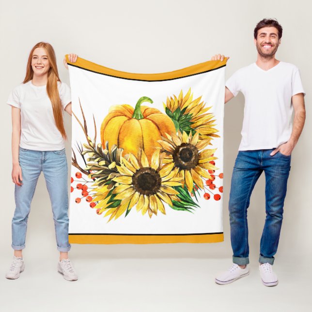 Pumpkin and sunflowers autumn  fleece blanket (In Situ)