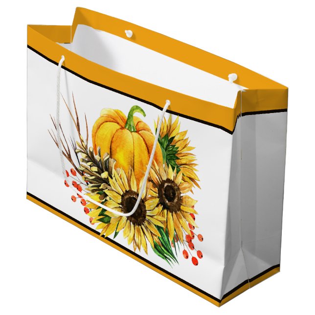 Pumpkin and sunflowers autumn  large gift bag (Front Angled)