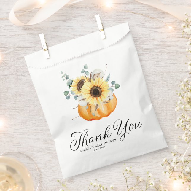 Pumpkin and Sunflowers Fall Baby Shower Thank You Favour Bag (Clipped)