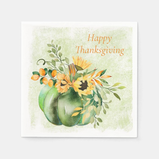 Pumpkin and Sunflowers Fall Paper Napkin (Front)
