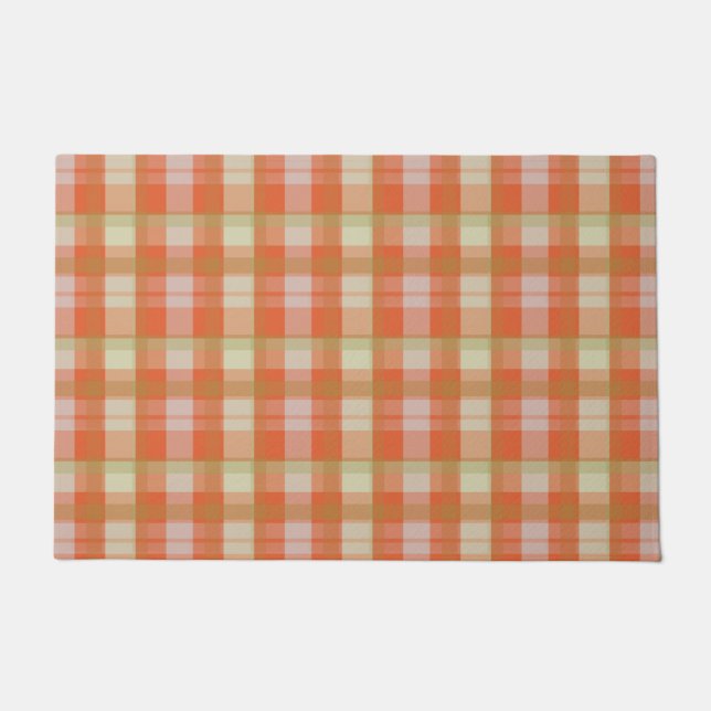 Pumpkin and Taupe Soft Plaid Floormat Doormat (Front)