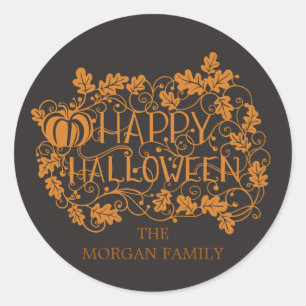 pumpkin and vine happy halloween classic round sticker