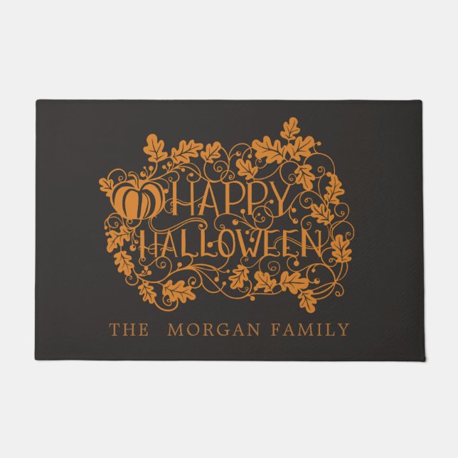 Pumpkin and vine happy halloween family doormat (Front)