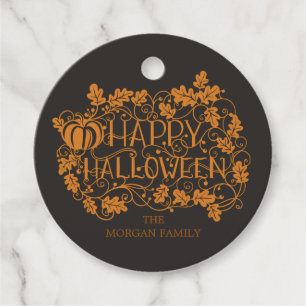 Pumpkin and vine happy halloween favour tags
