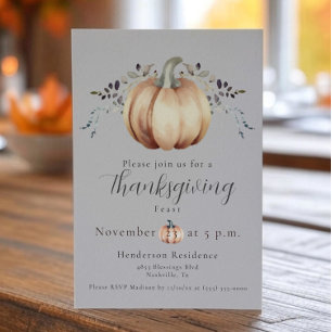 Pumpkin and Vines Thanksgiving Dinner   Grey Invitation