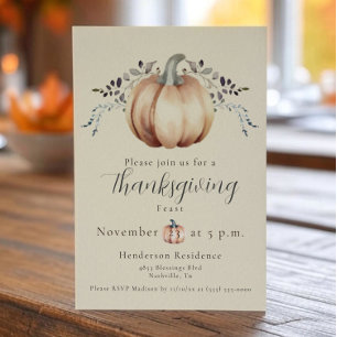 Pumpkin and Vines Thanksgiving Dinner   Yellow Invitation