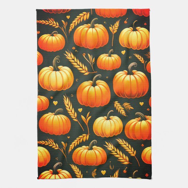 Pumpkin and Wheat Kitchen Towel (Vertical)