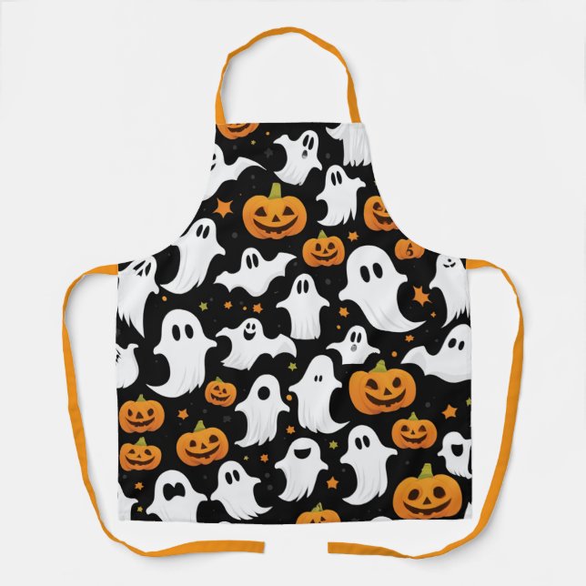 Pumpkin And White Ghost Halloween Apron Design (Front)