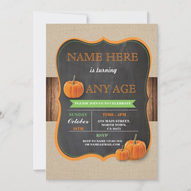 Pumpkin Any Age Birthday Party Boy or Girl Invite (Front)