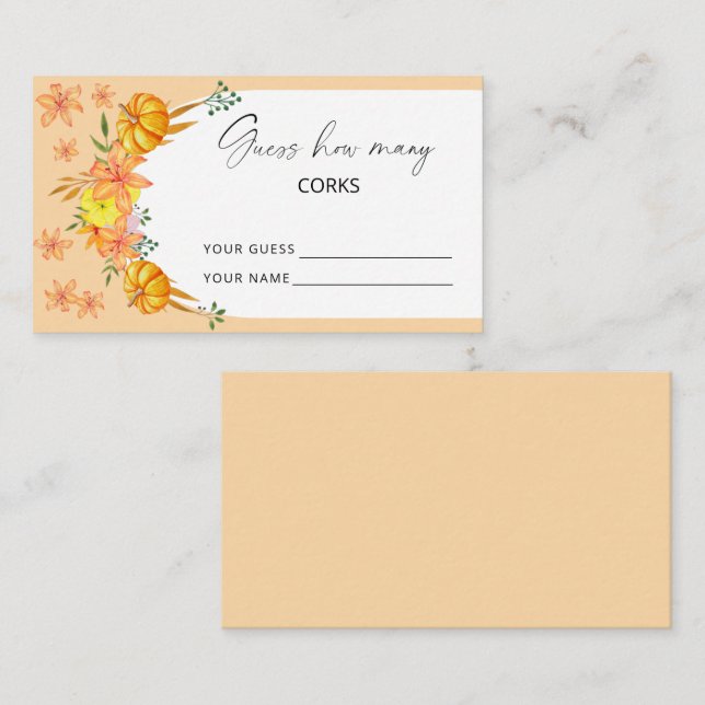 Pumpkin arch - guess how many corks bridal game enclosure card (Front/Back)