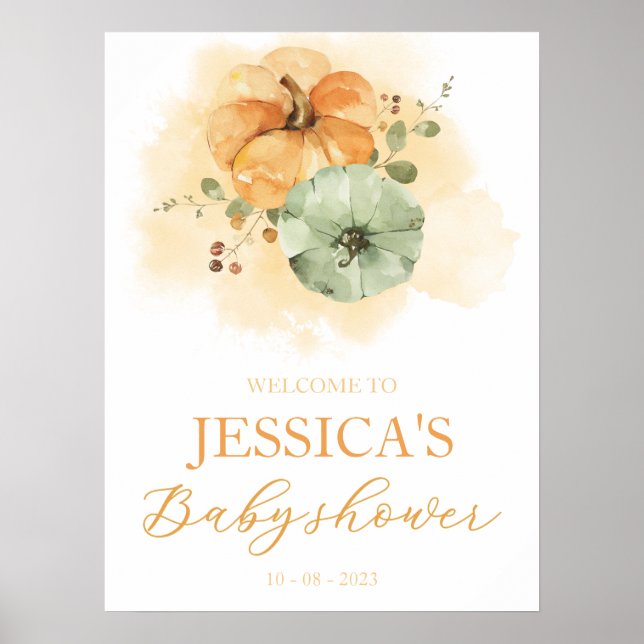 Pumpkin Autumn Baby Shower Welcome Sign (Front)