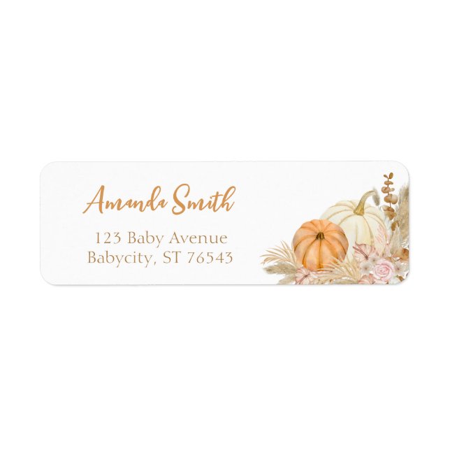 Pumpkin Autumn Boho Fall Floral Return Address (Front)