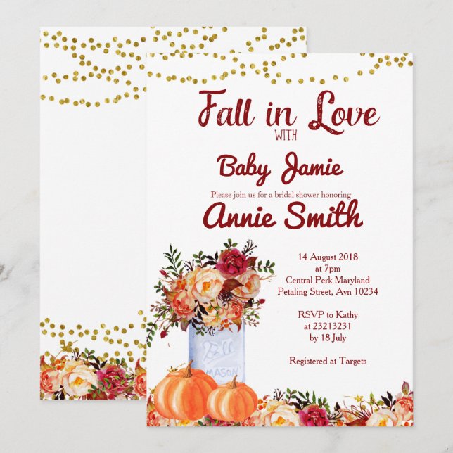 Pumpkin Autumn Bridal Shower Invitation (Front/Back)