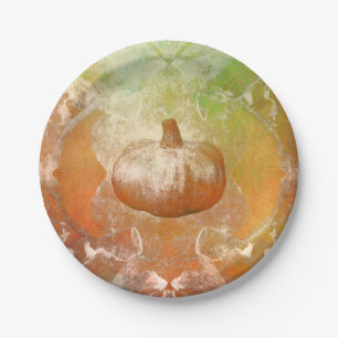 Pumpkin Autumn Burnt Orange Vintage Texture Design Paper Plate