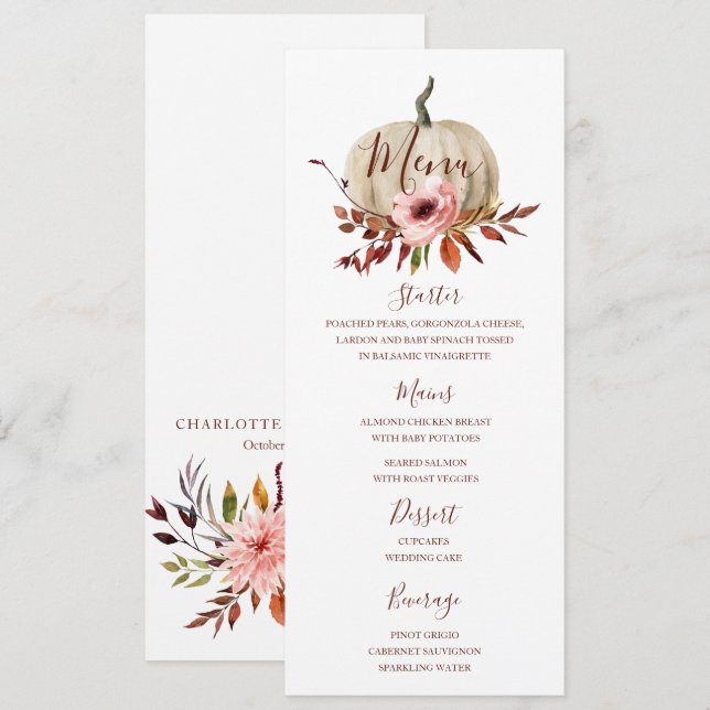 Pumpkin Autumn Dinner Menu template (Front/Back)