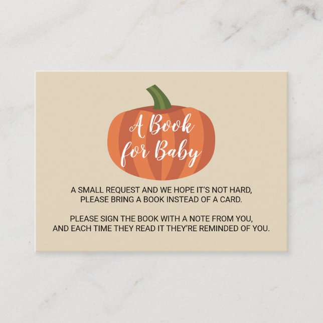 Pumpkin Autumn Fall Baby Shower Book Request Enclosure Card (Front)