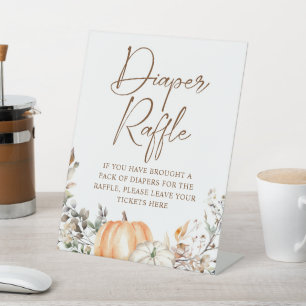 Pumpkin Autumn Fall Baby Shower Diaper Raffle Pedestal Sign