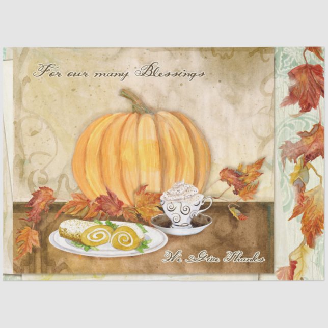 Pumpkin Autumn Fall Harvest Coffee Kitchen Decor Tissue Paper (Front)