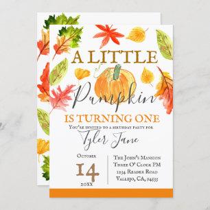 Pumpkin autumn fall kid birthday party invitation