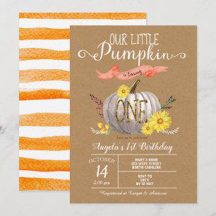 Pumpkin Autumn First 1st Birthday Invitation