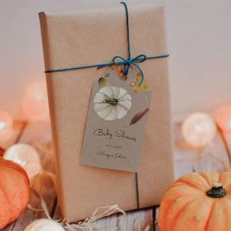 Pumpkin Autumn Floral Monogram Baby Shower Gift Tags
