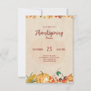 Pumpkin Autumn Leaf Thanksgiving Dinner Invitation