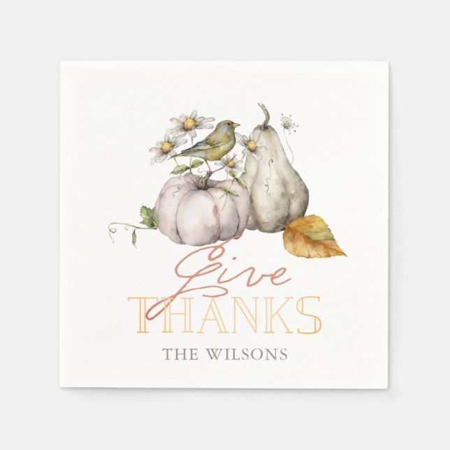 Pumpkin Autumn Leaves Bird Thanksgiving Napkin (Front)