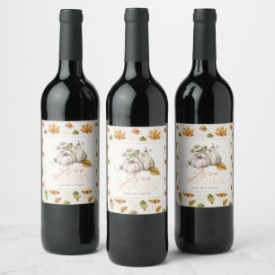 Pumpkin Autumn Leaves Bird Thanksgiving Wine Label