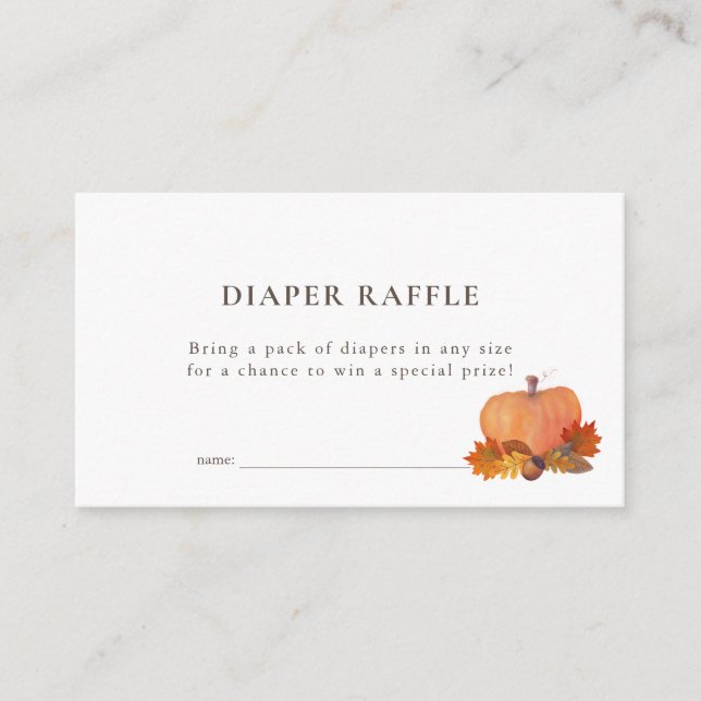 Pumpkin Autumn Leaves White Diaper Raffle Ticket Enclosure Card (Front)