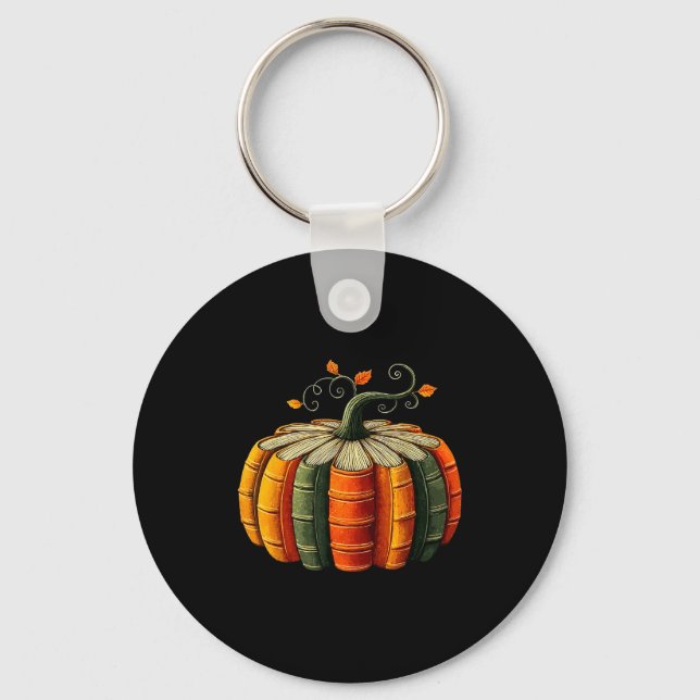 Pumpkin Autumn Season Book Lover Books Reading Hal Keychain (Front)