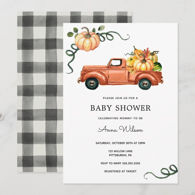 Pumpkin Autumn Truck Baby Shower Invitation (Front/Back)