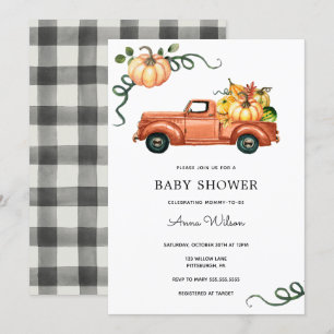 Pumpkin Autumn Truck Baby Shower Invitation