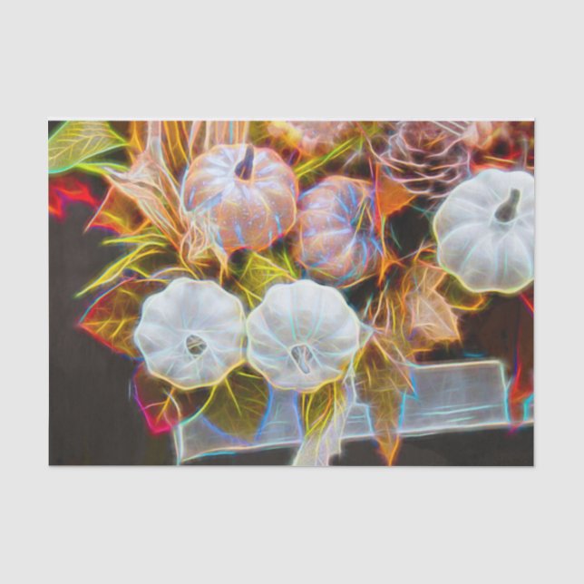 Pumpkin Autumn White Orange Glowing Tissue Paper (Front)