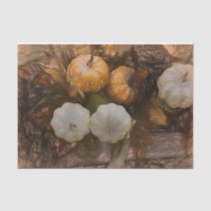 Pumpkin Autumn White Orange Vintage Antique Sketch Tissue Paper