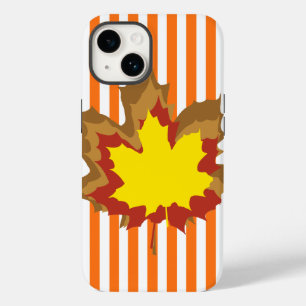 Pumpkin Autumnal Stripes with Leaves Case-Mate iPhone 14 Case
